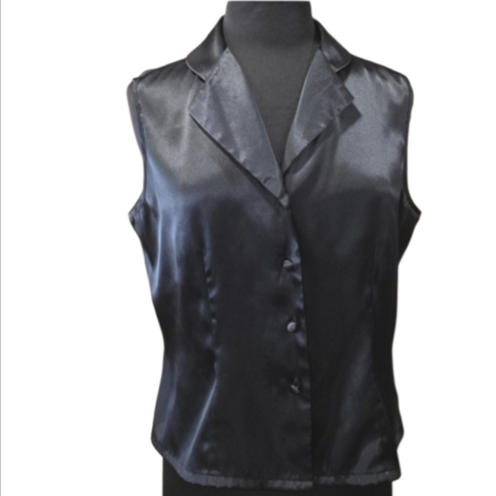 Vintage 90s Black Lingerie Top Tuxedo Button Down Sheer Back Bohemian